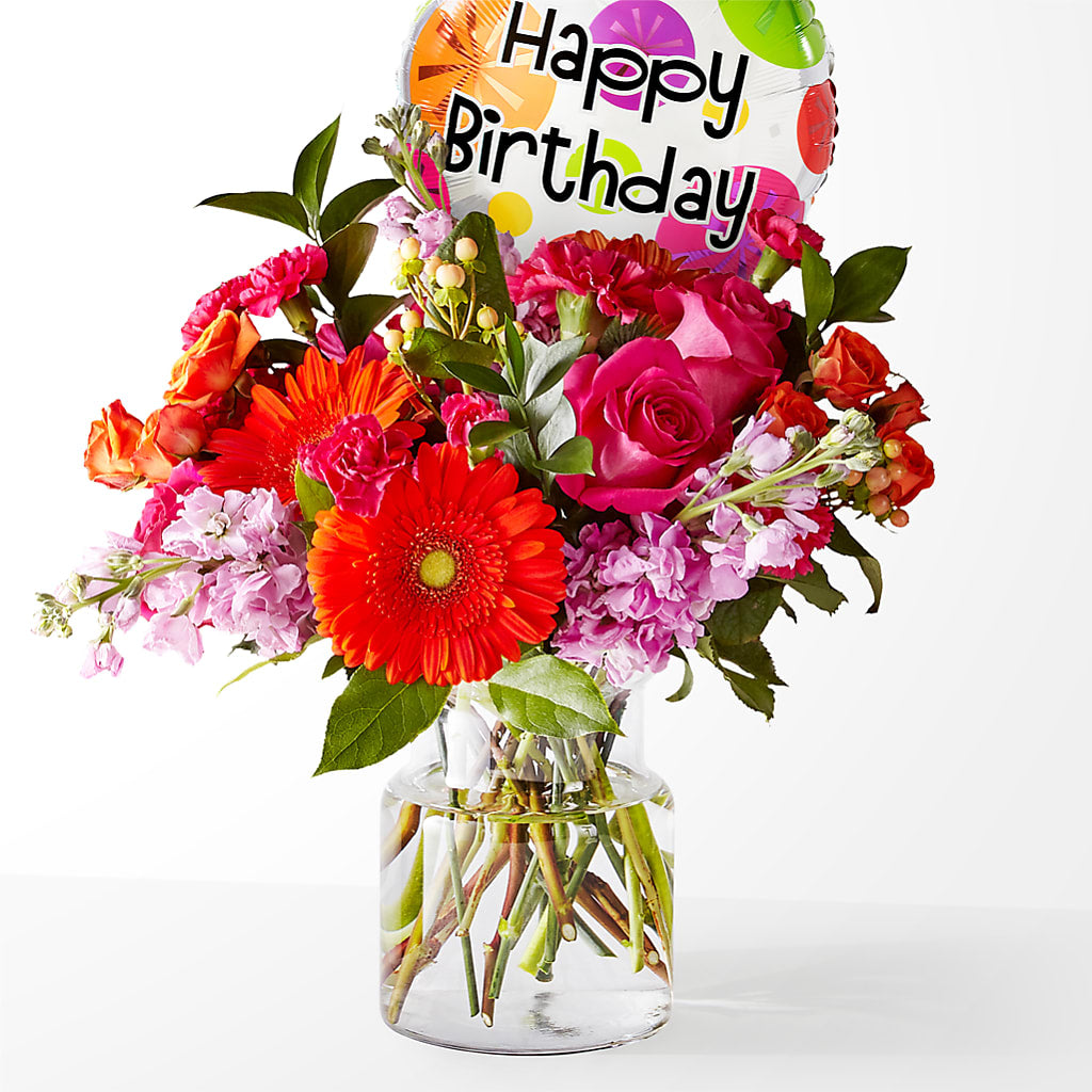 Fiesta Bouquet with Birthday Balloon – KAY'S FLORAL AFFAIR, Monett MO