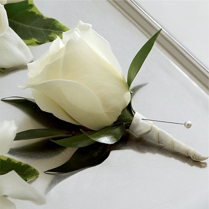 White Rose Boutonniere – KAY'S FLORAL AFFAIR, Monett MO