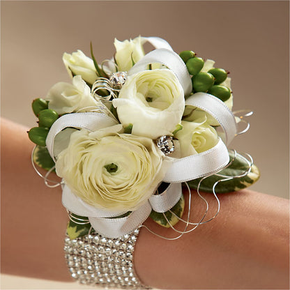 White Wedding Corsage – KAY'S FLORAL AFFAIR, Monett MO
